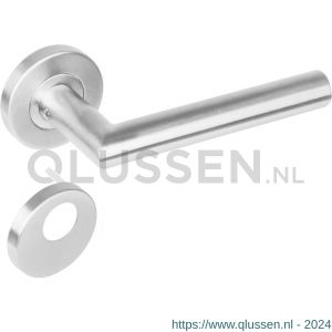 Intersteel 1272 deurkruk rechte Hoek 90 graden op rond rozet staal met 7 mm nok met rondcilindergat plaatje RVS 0035.127206