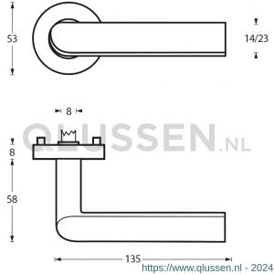 Intersteel Essentials 1273 deurkruk Ovaal Hoek 90 graden op geveerde stalen rozet met nokken diameter 53x8 mm RVS EN 1906/4 0035.127302