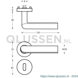 Intersteel Living 1273 deurkruk ovaal Hoek 90 graden op rond rozet staal met 7 mm nok met sleutelgat plaatje RVS 0035.127303