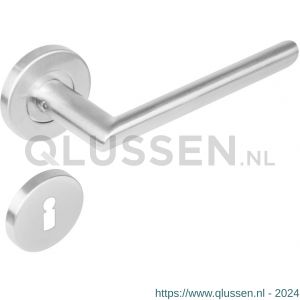 Intersteel Living 1273 deurkruk ovaal Hoek 90 graden op rond rozet staal met 7 mm nok met sleutelgat plaatje RVS 0035.127303