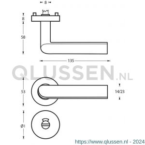 Intersteel Living 1273 deurkruk ovaal Hoek 90 graden op rond rozet staal met 7 mm nok met WC 8 mm RVS 0035.127310