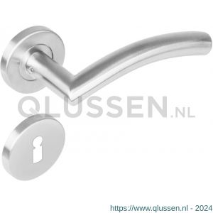 Intersteel Living 1276 deurkruk Lisa 90 graden op rond rozet staal met 7 mm nok met sleutelgat plaatje RVS 0035.127603