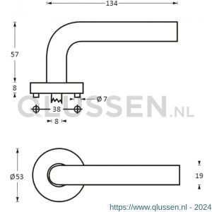 Intersteel Essentials 1277 deurkruk Half rond 90 graden op geveerde stalen rozet met nokken diameter 53x8 mm RVS EN 1906/4 0035.127702