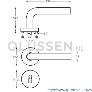 Intersteel Living 1278 deurkruk Blok op rond rozet staal met 7 mm nok met sleutelgat plaatje RVS 0035.127803