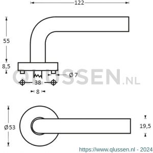 Intersteel Essentials 1281 deurkruk Jupiter op geveerde stalen rozet met nokken diameter 53x8 mm RVS EN 1906/4 0035.128102