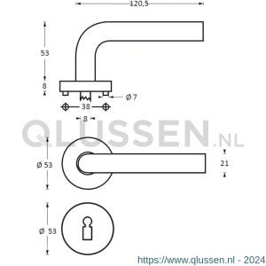 Intersteel Living 1281 deurkruk Jupiter op rond rozet staal met 7 mm nok met sleutelgat plaatje RVS 0035.128103