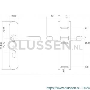 Intersteel Essentials 1294 deurkruk Sabel op verdekt schild profielcilindergat 72 mm met nokken 7 mm RVS EN 1906/4 0035.129436