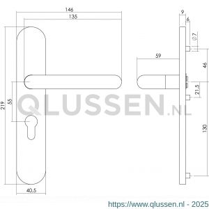 Intersteel Living 1295 deurkruk 1295 Rond op verdekt schild profielcilindergat 55 mm met nokken 7 mm RVS EN 1906/4 klein krukgat 0035.129529