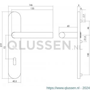 Intersteel Living 1296 deurkruk 1296 Recht op verdekt schild sleutelgat 72 mm met nokken 7 mm RVS EN 1906/4 klein krukgat 0035.129626