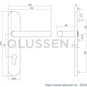 Intersteel Living 1297 deurkruk 1297 Hoek 90 graden op verdekt schild profielcilindergat 72 mm met nokken 7 mm RVS EN 1906/4 klein krukgat 0035.129736