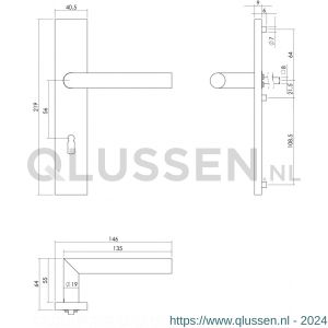 Intersteel Essentials 1307 deurkruk Hoek 90 graden op verdekt schild rechthoek sleutelgat 56 mm met nokken 7 mm RVS EN 1906/4 klein krukgat 0035.130724