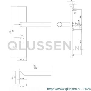 Intersteel Essentials 1307 deurkruk Hoek 90 graden op verdekt schild rechthoek profielcilindergat 55 mm met nokken 7 mm RVS EN 1906/4 klein krukgat 0035.130729