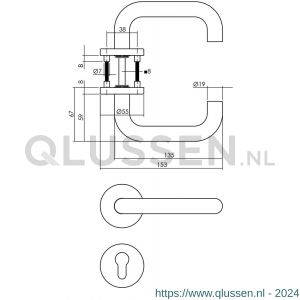 Intersteel Essentials 1315 deurkruk rond op rozet EN 1906 met PC-plaatje 55 mm 0035.131505