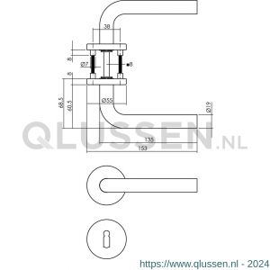 Intersteel Essentials 1316 deurkruk Recht op rozet 55 mm plus 7 mm nokken met sleutelgat plaatje RVS EN 1906/4 0035.131603