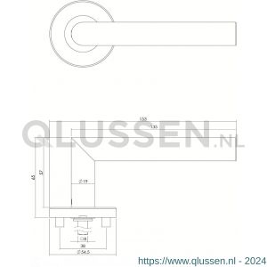 Intersteel Living 1317 deurkruk Hoek 90 graden op geveerde stalen rozet met nokken diameter 55x8 mm RVS EN 1906/4 0035.131702