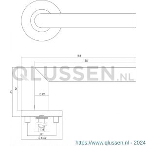 Intersteel Essentials 1317 deurkruk recht Hoek 90 graden op rond rozet 55 mm plus 7 mm nokken met WC 8 mm RVS EN 1906/4 0035.131710