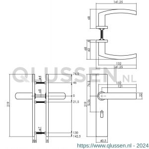 Intersteel Essentials 1327 deurkruk Blok op verdekt schild rechthoek sleutelgat 56 mm met nokken 7 mm RVS EN 1906/4 0035.132724