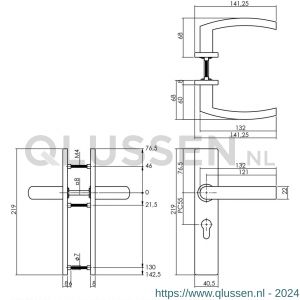 Intersteel Essentials 1327 deurkruk Blok op verdekt schild rechthoek profielcilinder 55 mm met nokken 7 mm RVS EN 1906/4 0035.132729