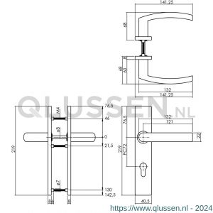 Intersteel Essentials 1327 deurkruk Blok op verdekt schild rechthoek profielcilinder 72 mm met nokken 7 mm RVS EN 1906/4 0035.132736