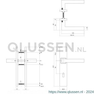 Intersteel Essentials 1337 deurkruk Vierkant op verdekt schild rechthoek sleutelgat 56 mm met nokken 7 mm RVS EN 1906/4 0035.133724