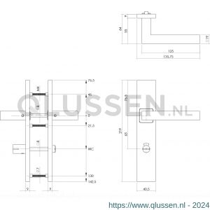 Intersteel Essentials 1337 deurkruk Vierkant op verdekt schild rechthoek WC 63/8 mm met nokken 7 mm RVS EN 1906/4 0035.133765