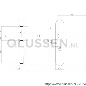 Intersteel Essentials 1397 deurkruk Hoek 90 op verdekt schild WC 63/8 mm met nokken 7 mm EN 1906 groot krukgat 0035.139765