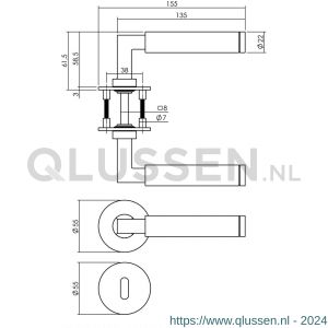 Intersteel Essentials 1839 deurkruk Baustil vastdraaibaar geveerd op ronde magneet rozet met sleutelplaatje RVS 0035.183903