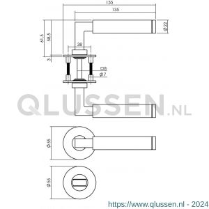 Intersteel Essentials 1839 deurkruk Baustil vastdraaibaar geveerd op ronde magneet rozet met WC 8 mm RVS 0035.183910