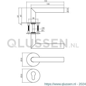 Intersteel Essentials 1840 deurkruk Hoek 90 graden vastdraaibaar geveerd op ronde magneet rozet met profielcilinderplaatje RVS 0035.184005