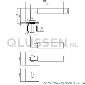 Intersteel Essentials 1849 deurkruk Baustil vastdraaibaar geveerd op vierkante magneet rozet met sleutelplaatje RVS 0035.184903