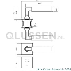 Intersteel Essentials 1849 deurkruk Baustil vastdraaibaar geveerd op vierkante magneet rozet met profielcilinderplaatje RVS 0035.184905