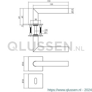 Intersteel Essentials 1850 deurkruk Hoek 90 graden vastdraaibaar geveerd op vierkante magneet rozet met sleutelplaatje RVS 0035.185003