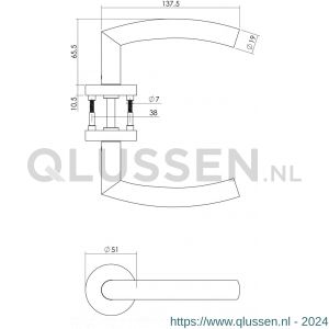 Intersteel Essentials 1953 deurkruk half rond-Hoek 90 graden met geveerde rozet met sleutelgat plaatje ATP RVS 0035.195303