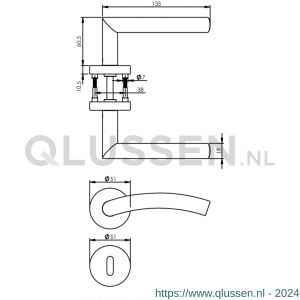 Intersteel Living 1954 deurkruk Lisa-Hoek 90 graden met geveerde rozet met sleutelgat plaatje ATP RVS 0035.195403