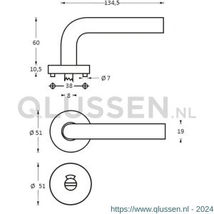 Intersteel Living 1954 deurkruk Lisa-Hoek 90 graden met geveerde rozet met WC 8 mm ATP RVS 0035.195410