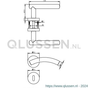 Intersteel Living 1955 deurkruk Gebogen met geveerde rozet met sleutelgat plaatje ATP RVS 0035.195503