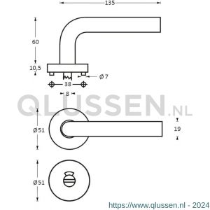 Intersteel Living 1955 deurkruk Gebogen met geveerde rozet met WC 8 mm ATP RVS 0035.195510