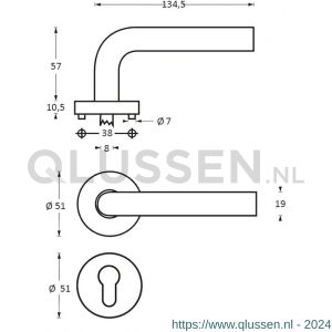 Intersteel Living 1956 deurkruk Rond met geveerde rozet met profielcilindergat plaatje ATP RVS 0035.195605