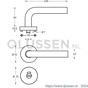 Intersteel Living 1956 deurkruk Rond met geveerde rozet met WC 8 mm ATP RVS 0035.195610