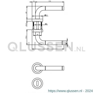 Intersteel Living 1958 deurkruk Agatha met geveerde rozet met sleutelgat plaatje ATP RVS 0035.195803