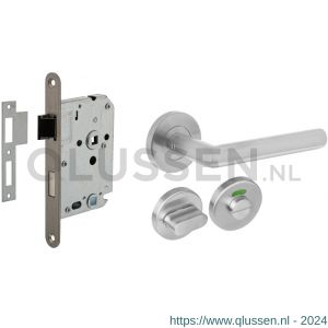 Intersteel Essentials 2100 set bestaand uit toiletslot voorplaat RVS met toilet- en deurkrukgarnituur Hoek 90 graden op rozet RVS 0035.210006