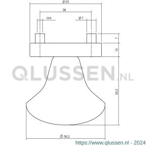 Intersteel 2165 knop Paddenstoel vast op rozet 10 mm met nokken RVS 0035.216502