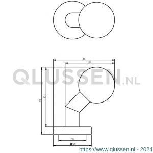 Intersteel 2165 knop bol-schuin vast op rozet verdekt 10 mm RVS 0035.216563