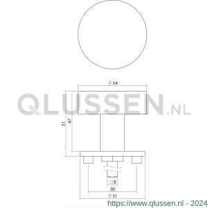 Intersteel Living 2186 knoprozet plat met stift M10/8x85 mm centraal vast op rozet diameter 50x4 mm RVS 0035.218610
