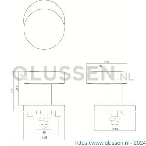 Intersteel Living 2186 knop 218630 rond verkropt vast op diameter 55 mm rozet staal 7 mm nok met stift M10/89 RVS (EN1916/4) 0035.218630