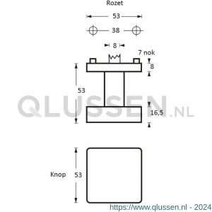 Intersteel Essentials 2246 knoprozet vierkant met stift M10/8x85 mm centraal vast op rozet met nokken 53x53x8 mm RVS 0035.224600