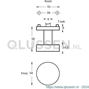 Intersteel Essentials 2246 knoprozet plat met stift M10/8x85 mm centraal vast op rozet met nokken diameter 53x8 mm RVS 0035.224610