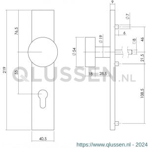 Intersteel Living 2754 knopschild lang verdekt rechthoekig profielcilinder 55 mm 7 mm nokken RVS EN 1906/4 0035.275429