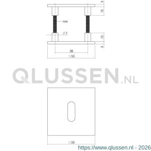 Intersteel Essentials 3424 profielcilinderplaatje staal verdekt met magneet en nokken vierkant 55x55x3 mm RVS 0035.342417