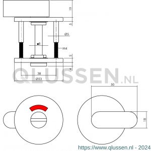 Intersteel Essentials 3430 WC-sluiting 8 mm staal verdekt diameter 53x5 mm met comfortknop RVS 0035.343060